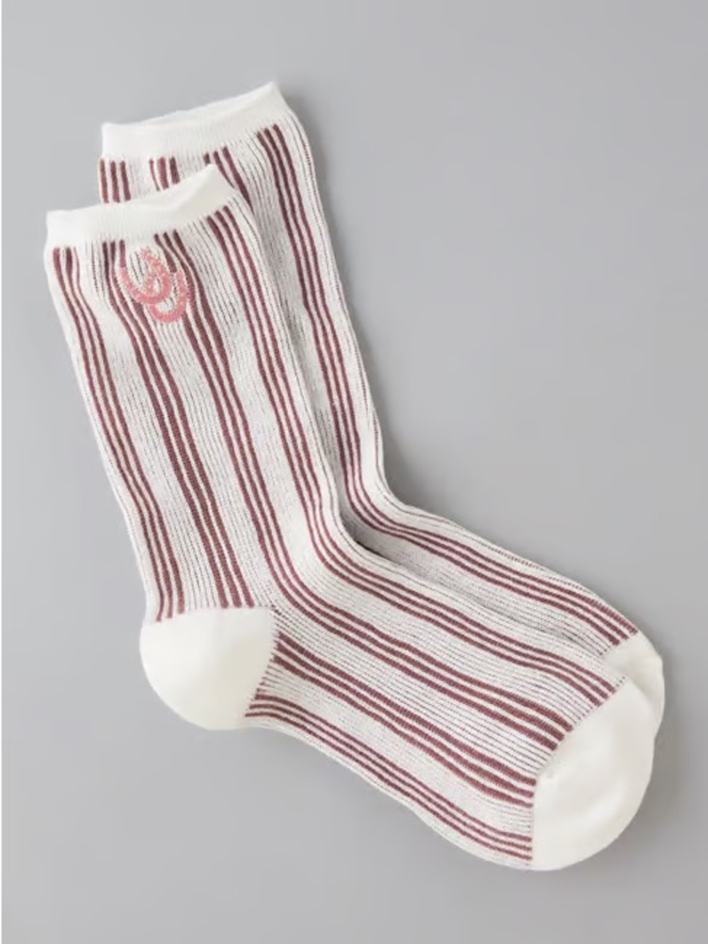 American Eagle Women Embroidered Horseshoe Striped Crew Socks OS